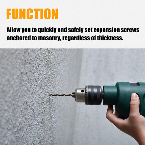 Drilling wall using Pro Grade Heavy Duty Alloy Steel Screw Anchor Expander For Hollow Walls with Greenlee 84305 compatibility.