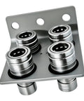 Heavy Duty Hydraulic Quick Coupler For Tractors And Crop Sprayers Rated At 3600 Psi Featuring Fast Push Pull Action That Works With Gloves On Cutting Down Downtime Big Time So You Can Finish Your Field Work Without Frustration Or Delays Today. four galvanized hydraulic quick couplers on mounting plate