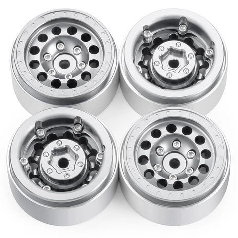 1.3 Inch Beadlock Aluminum RC Wheel Set For 1/18 TRX4M And 1/24 Axial SCX24 Crawler Upgrades In Silver Three Piece Easy Assembly