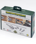 Box packaging of Coronet Falcon Live Center Kit 2MT Morse Taper with beefy heavy-duty interchangeable tips for woodturning.