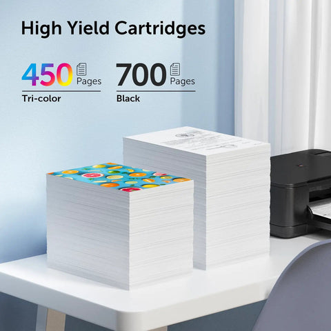 67XL Printer Ink Replacement For 67 Black And Color Ink Cartridges Remanufactured Combo Pack for DeskJet and Envy, high yield display