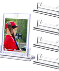 4 Pack Magnetic Card Holder Base For Trading Cards Display Stand Protector Case Base Perfect For Baseball Cards And Standard 35Pt Card Holders Great For Collectors To Show Off Your Favorite Cards At Home Or In The Office, clear acrylic bases with card displayed and four empty stands