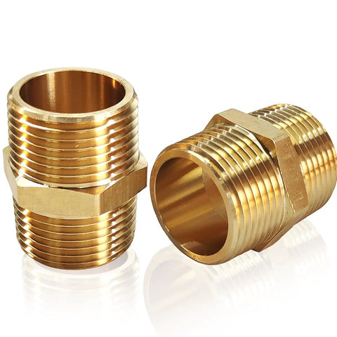 Two Pack Hex Brass Nipples 1 Inch NPT Male To 1 Inch NPT Male Pipe Fitting Heavy Duty Brass Nipples Connectors For Plumbing