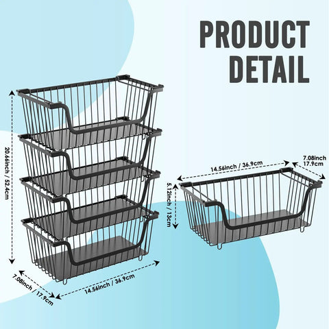 Straight Up Stackable Wire Basket Set For Kitchen Pantry Organization And Bathroom Storage Black Metal Shelf Organizer Crates Keep Your Kitchen Crisp Hassle Free Home Declutter Game Changer Total Life Hack