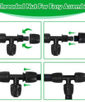 Rock Solid 10 Pack Half Inch Drip Irrigation Tee Fittings With Barbed Lock Nut T Connectors showing threaded nut for easy assembly.