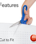 Beefed Up Crosshatch Carpet Runner And Rug Protector Mat That Blocks Spills Quick And Kills Slip Hazards With Waterproof Clear Vinyl Floor Covering For Deep Pile Carpets being cut with scissors for customization.