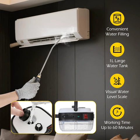 Heavy Duty Handheld Steam Cleaner 2500 Watt Hella Powerful Vapor Output for convenient water filling and large tank.