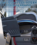 Plug And Go Tesla To Ccs And J1772 Charging Adapter With 250Kw Fast Current Smart Lock Switch No Screw Ups Connector Mismatch For Superchargers And Parking Lots, showcasing dual charging ports.