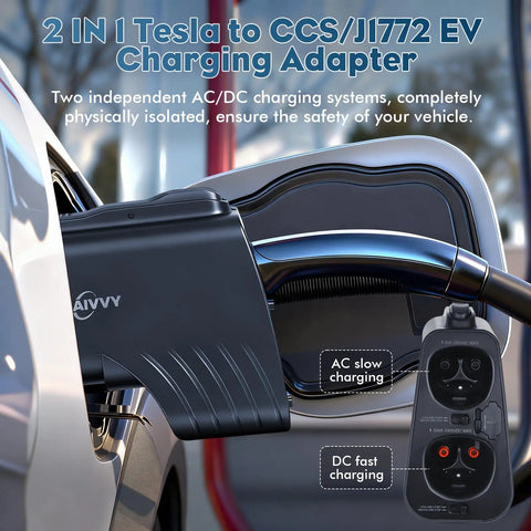 Plug And Go Tesla To Ccs And J1772 Charging Adapter With 250Kw Fast Current Smart Lock Switch No Screw Ups Connector Mismatch For Superchargers And Parking Lots, showcasing dual charging ports.