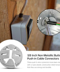 Thirty Five Pack Non Metallic Push In Cable Connectors For Three Eighths Through Half Inch Electrical Conduit Work Gray Plastic installed in junction box.