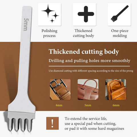 5mm prong from Leather Stitching Punch Set 10 Pcs Diamond Chisel Kit For DIY Craft, thickened cutting body and polishing process.