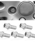 Heavy Duty M14x1.5 Wheel Studs 5 Pack Alloy Steel Lug Bolts With Killer Ball Seat Fit For Audi Vw Seat Skoda closeup of studs and wheel hub