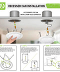 Recessed can installation for Low Profile 9.5 Inch LED Disk Light Kit, dimmable surface mount ceiling fixture in steps.