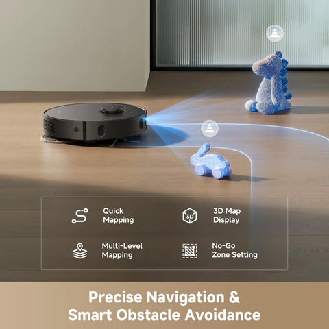Beast Mode Vacuum Robot And Mop With 25000Pa Vormax Suction, demonstrating smart obstacle avoidance and mapping technology.