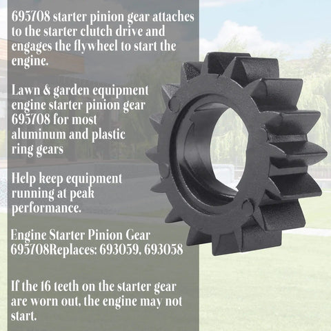 Starter Pinion Gear 695708 Replacement For Briggs Stratton Lawn Mower Engines Fits 280104 693058 693059 shown with 16 teeth