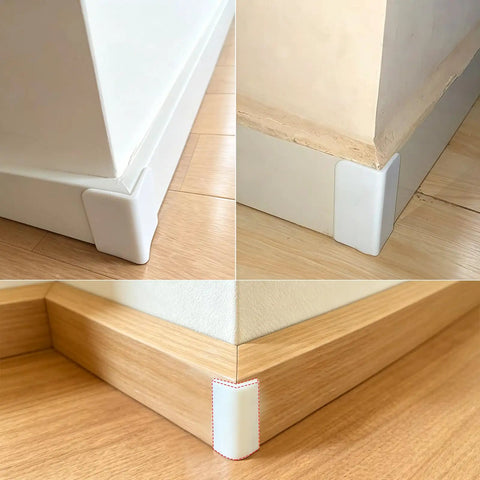 Thickened White Self Adhesive Rubber Corner Protectors Set Of 4 Cushioned Guard Strips for baseboards and corners on floors.