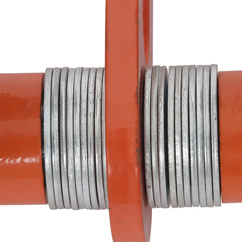 Spacers and steel frame of Beefy Manual Trolley For I Beam And H Beam With 11000 Lb Load Capacity Adjustable Flange Width
