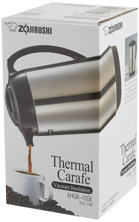 Box of Thermal Serve Carafe With Glass-Lined Vacuum, 34 Oz Insulated Coffee Server, Polished Stainless Steel, Made In Japan