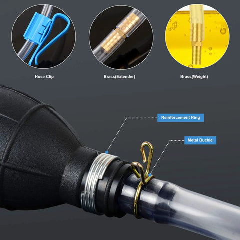 Fast Action Quick Start Siphon Transfer Kit For Gasoline Diesel Water And More featuring manual pump with PVC hose and brass fittings