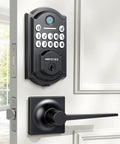Front Door Lock Set With 2 Lever Handles Keyless Entry Deadbolt Fingerprint And Digital Keypad Matte Black 3 In 1 Unlock System