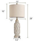 Rustic Farmhouse Table Lamps Set Of 2 For Bedroom And Living Room, 28 Inch Bedside Lamps With USB Ports, Linen Drum Shade