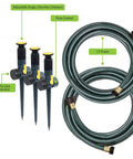 Adjustable Spike Sprinkler Bundle With Three Sprinklers And Two 15 Foot Hoses No Fuss Setup Green And Yellow Covers Up To 1800 Sq Ft