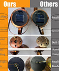 Comparison of waterproof solar lanterns; large, wide handle, bright beads vs. small, narrow handle, dim beads
