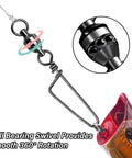 30 Pack Fishing Snap Swivels With High Strength Ball Bearing Swivel, Stainless Steel Coastlock Snaps, Black Nickel Coating, Built To Last In Freshwater And Saltwater, Corrosion Resistant, Size Four with lure and 360 rotation