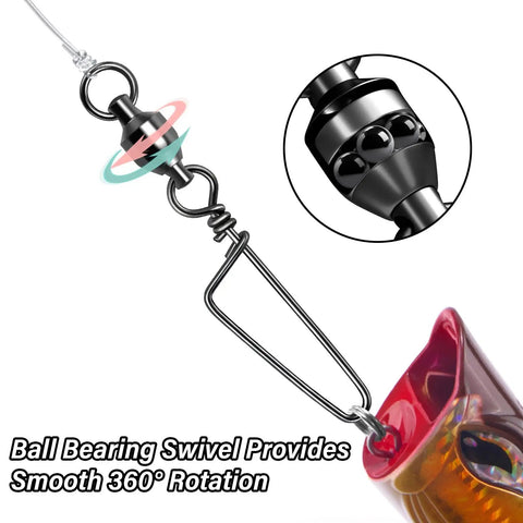 30 Pack Fishing Snap Swivels With High Strength Ball Bearing Swivel, Stainless Steel Coastlock Snaps, Black Nickel Coating, Built To Last In Freshwater And Saltwater, Corrosion Resistant, Size Four with lure and 360 rotation