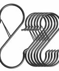 7 Pack S Hooks With Safety Buckle For Heavy Duty Hanging On Small Diameter Rods 5 Inch Black Vinyl Coated Wire Hooks stacked