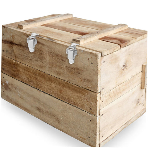 Two Pairs Stainless Steel Spring Latch Kit Right Angle Hasps Toggle Lock Buckle For Tool Box And Storage mounted on wooden box