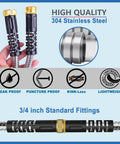 Stainless Steel Garden Hose Extension 3ft Short Hose With Female To Male Fittings For Hose Reels And RVs close-up of fittings