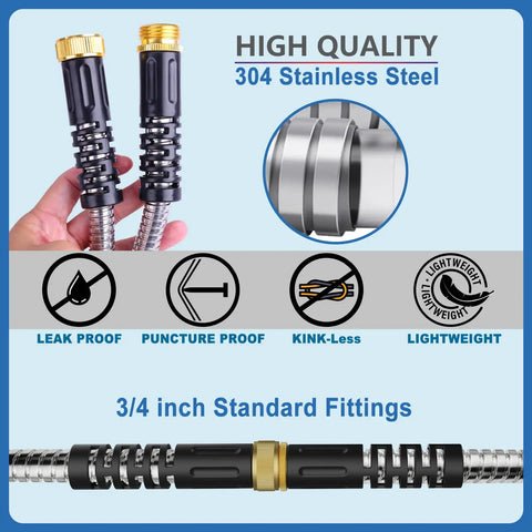 Stainless Steel Garden Hose Extension 3ft Short Hose With Female To Male Fittings For Hose Reels And RVs close-up of fittings