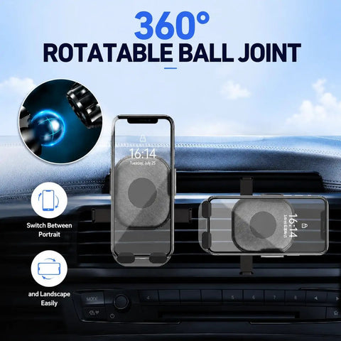 Road Ready Car Phone Mount For Tesla Cybertruck Model 3 Model S 360° rotatable ball joint holding a smartphone securely.