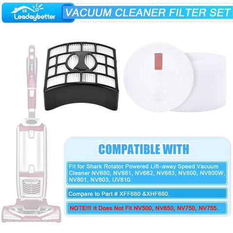 Leadaybetter replacement filters for Shark Rotator DuoClean; 2+4 pack with black grid filter and round white discs.