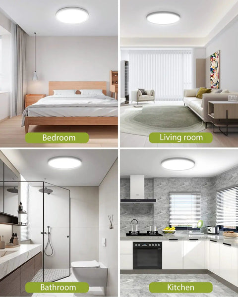 4 Pack Flush Mount LED Ceiling Light Fixture White 12 Inch 28W in bedroom, living room, bathroom, and kitchen settings