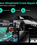 Windshield Crack Repair Kit With Nano Glass Repair Liquid For Chips And Cracks Fast Fix In Minutes For Windshields Windows And Mirrors 2026 Upgrade Stops Spread Of Damage And Keeps Glass Clear, kit and contents displayed.