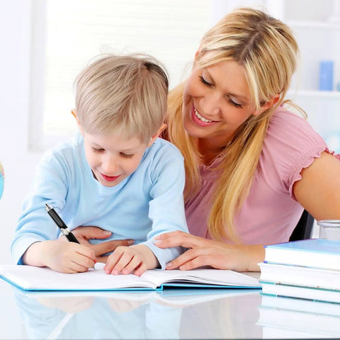 Child writing with Two Pack Ball Point Pens With Smooth Ink For Effortless Writing Comfortable Grip Durable PC Body Stylish Prints Everyday