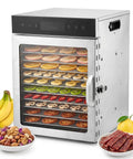 Electric Food Dehydrator A Total Kitchen Game Changer Featuring 12 Drip Free Snap Trays And A Robust 1000W Dual Fan Heater With 24 Hour Timer For Perfect Jerky Dried Fruit And Herb Preservation with dried fruits and jerky visible.