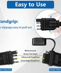 Hella Heavy Duty Retractable 4 Pin Trailer Wire Extension With Solid 18awg Rv Hookups and Gunk Resistant Dust Cover showing wiring connections.