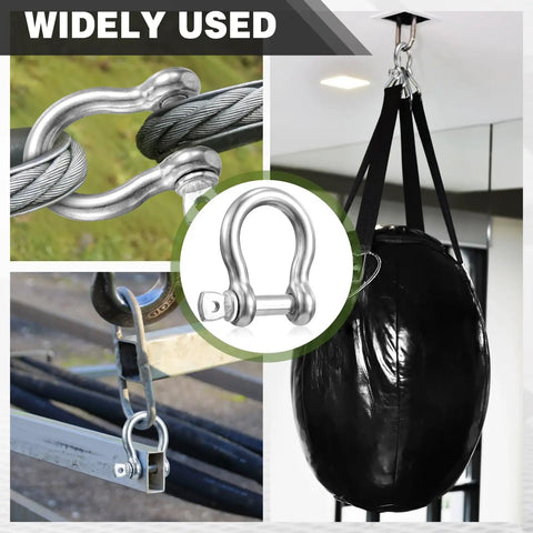 50 Pack 1/4 Inch D Ring Shackles Built Like A Tank 304 Stainless Steel Rigging Hardware for securing gear in various applications.