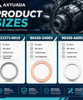 Toyota Lexus 12 Pcs Differential Transfer Case Crush Washer Gasket Kit size chart with steel, aluminum, copper washers