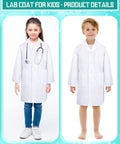 Girl and boy wearing 20 Pack Kids Lab Coats White Unisex Science Doctor Costume For Halloween School Play Bulk Set For Boys And Girls