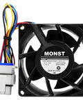 Beefed-Up OEM Refrigerator Evaporator Fan Motor WR60X26866 Replacement with wiring, front view