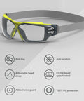 MX350 Clear Anti Fog Safety Eyewear With Gas Resistant Neoprene Strap Built In Brow Guard Soft Nose Piece Permanent Anti Fog Coating displayed