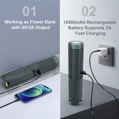Go-To Telescopic Camping Lights With Storage Bag, 10500mAh Rechargeable Outdoor Lantern with power bank function and charging