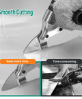 Close-up of All Purpose Metal Shear Drill Attachment cutting sheet metal, demonstrating ease for slicing iron aluminum and stainless steel panels fast.