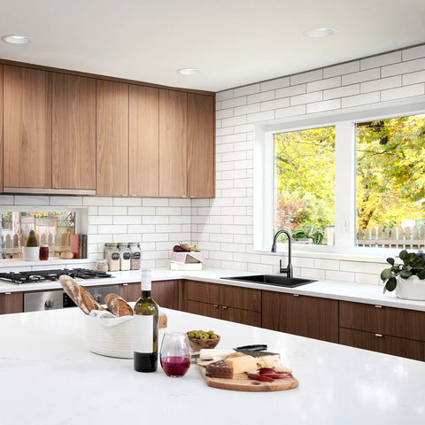 Modern kitchen with Drop In Kitchen Sink 17 By 15 Inch Top Mount Bar Sink 16 Gauge Stainless Steel Single Bowl, black finish.