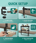 Step-by-step setup of No-Drill Clamp-On 17-Inch 2-Tier Desk Shelf With Hidden Under-Desk Storage Basket For Cables And Gaming Gear