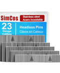 Premium 23 Gauge Headless Pin Nails With Rust Resistant Stainless Steel Construction In Five Sizes For A Massive 5000 Pack displayed in a plastic case.